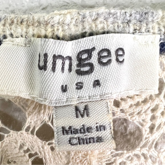 UMGEE USA Womens Lace Cardigan Sweater Size M Open Front Textured Cotton Navy - Picture 3 of 13